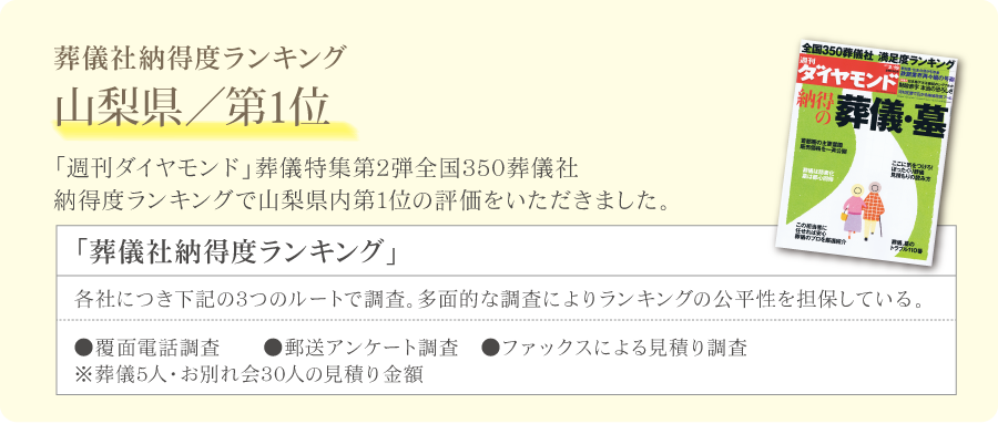 葬儀社納得度ランキング　山梨県 第1位